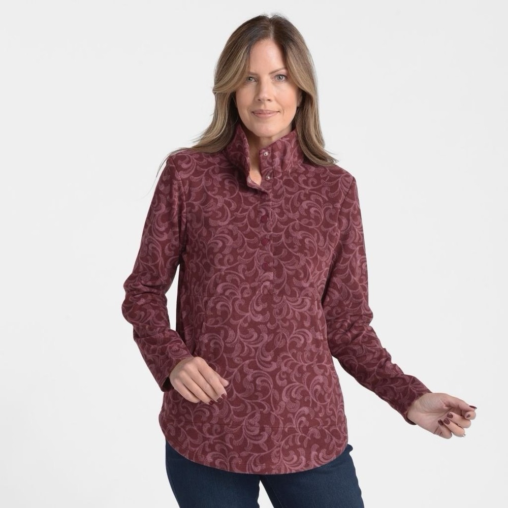 Cj Banks Woman's M Relaxed Restyled‎ Swirl Printed Brushed Fleece Top